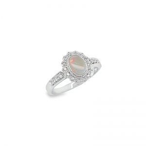 Evelyn Oval Solid Opal Diamond Ring 9kt White Gold