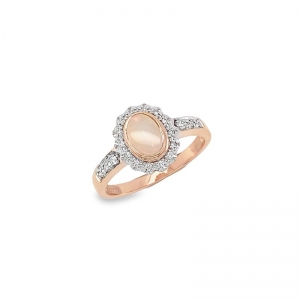 Evelyn Oval Solid Opal Diamond Ring 9kt Rose Gold