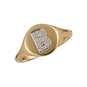 Initial Diamond Set Ring 9kt Yellow Gold - B