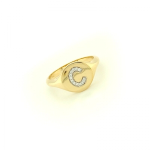 Initial Diamond Set Ring 9kt Yellow Gold - C