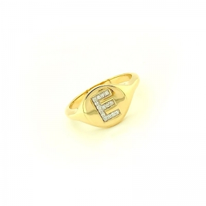 Initial Diamond Set Ring 9kt Yellow Gold - E