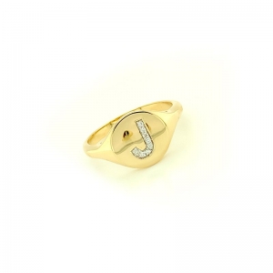 Initial Diamond Set Ring 9kt Yellow Gold - J