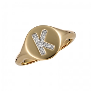 Initial Diamond Set Ring 9kt Yellow Gold - K