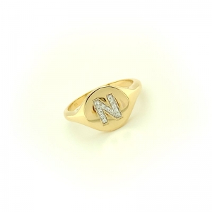 Initial Diamond Set Ring 9kt Yellow Gold - N