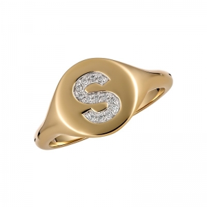 Initial Diamond Set Ring 9kt Yellow Gold - S