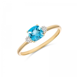 Natasha Square Blue Topaz & Diamond Ring 9kt Yellow Gold