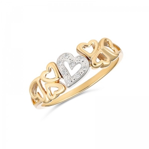 Lyric Diamond Set Multi Heart Ring 9kt Yellow Gold